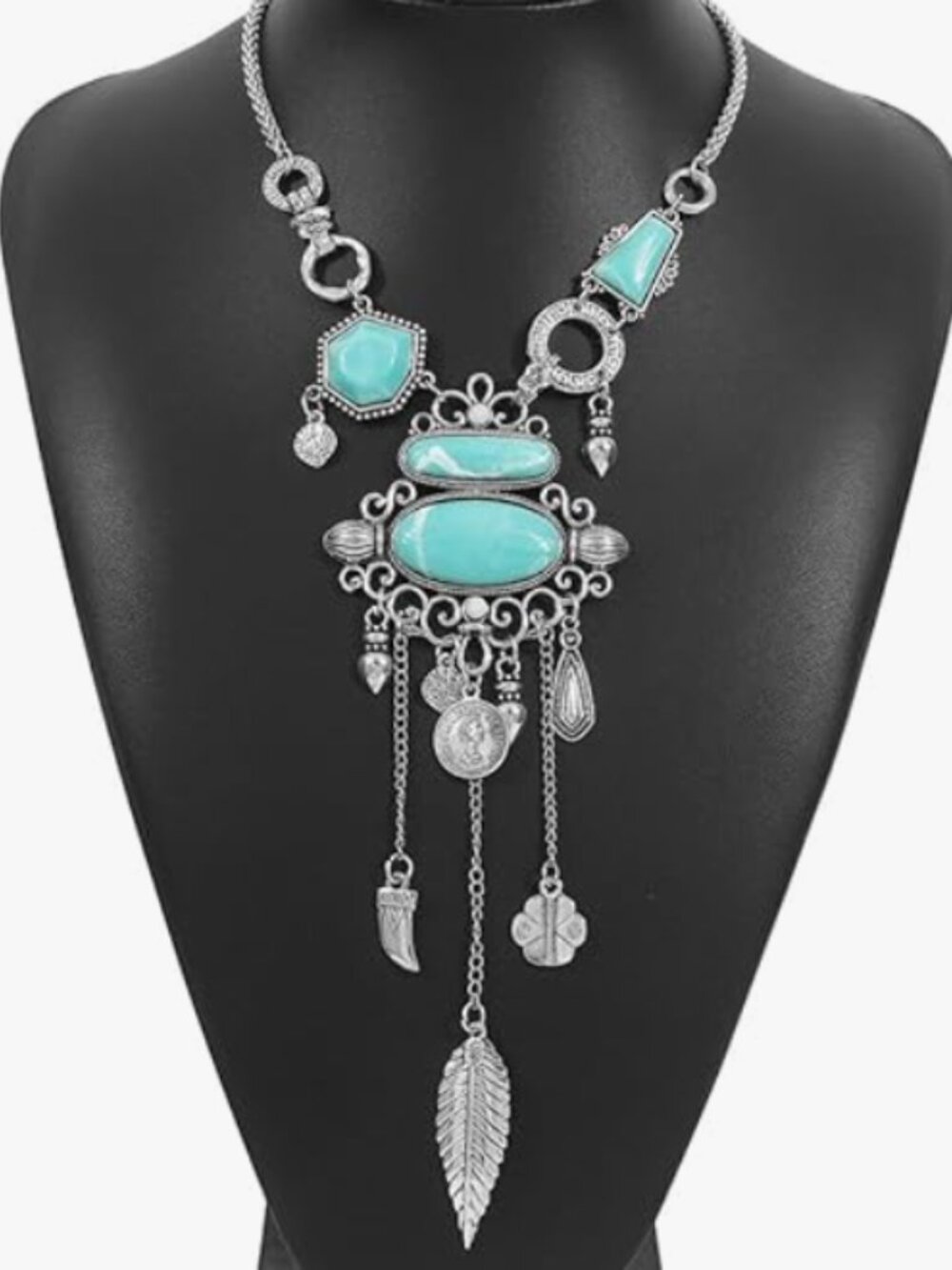 ♡ Bohemian Coin Collar Bib Statement Turquoise Multilayer Necklace♡